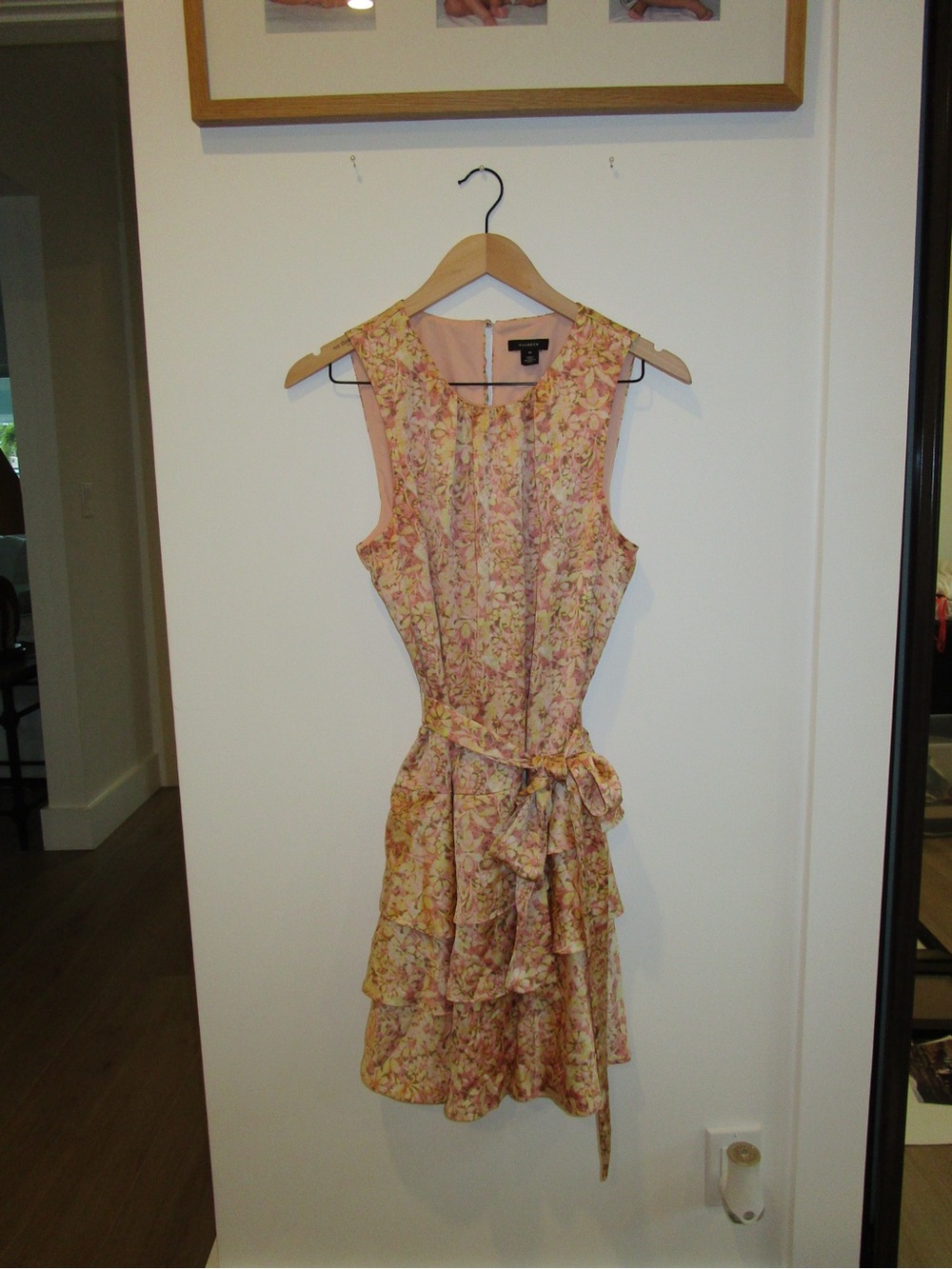 Halogen Pink Floral Tiered Tie-Waist Mini Dress